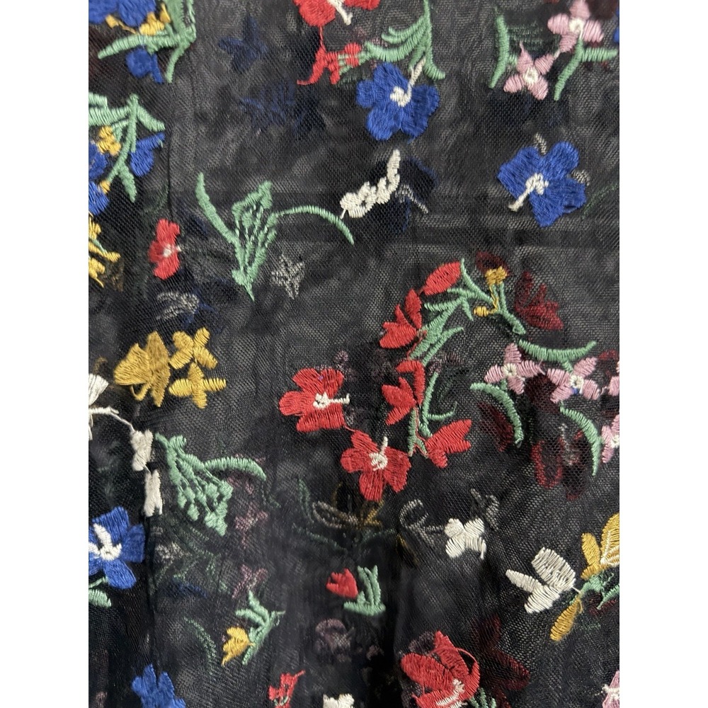 Anthropologie Maeve Meadows Black Sheer Colorful Embroidered Flowers Top Size M - Picture 9 of 11